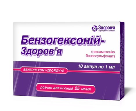 БЕНЗОГЕКСОНИЙ-ЗДОРОВЬЕ раствор для инъекций 2,5 % амп. 1 мл №10