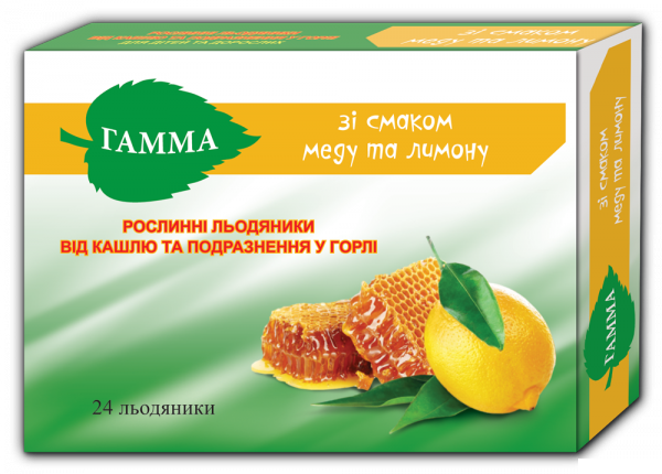 ГАММА рослинні льодяники від кашлю і подразнення в горлі зі смаком меду і лимону №24