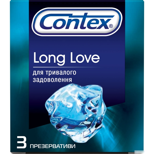 ПРЕЗЕРВАТИВИ латексні з силіконовою змазкою CONTEX long love, з анестетиком №3
