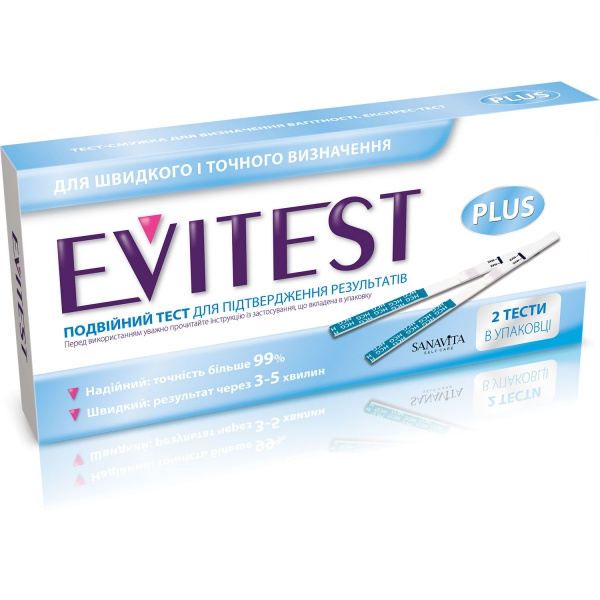 ТЕСТ для визначення вагітності ЕВІТЕСТ «EVITEST» тест-смужка, plus, синій №2