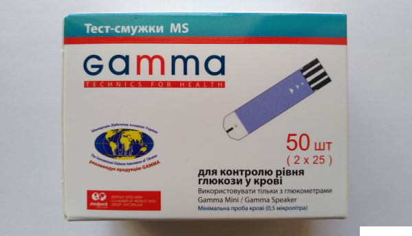 ТЕСТ смужки для контролю рівня глюкози в крові GAMMA MS №50