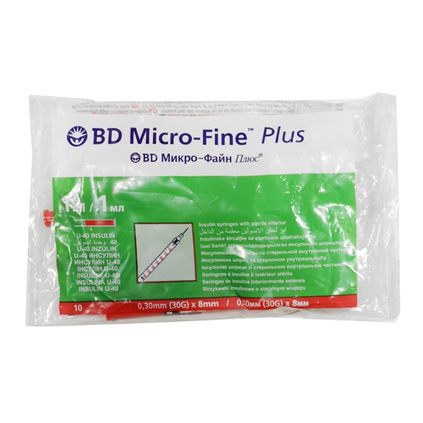 ШПРИЦ інсуліновий одноразовий BD MICRO-FINE plus U-40 1мл голка 0,3мм №10