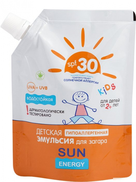 ЕМУЛЬСІЯ для засмаги гіпоалергенна для дітей «SUN ENERGY» SPF-30+ дой-пак 200мл