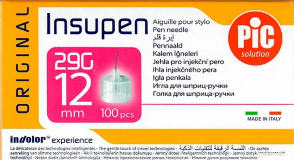 ГОЛКА ін'єкційна стерильна одноразова INSUPEN для інсулінових ручок 12мм, 29G - 0,33 №100