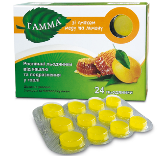 ГАММА без цукру рослинні льодяники від кашлю і подразнення в горлі зі смаком мед-лимон №24