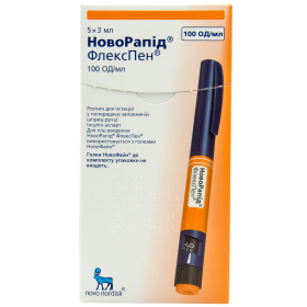 НОВОРАПИД ФЛЕКСПЕН раствор для инъекций 100 ЕД/мл картридж 3 мл, влож. в шприц-ручку №5