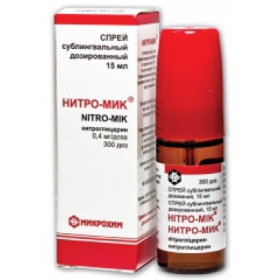НИТРО-МИК спрей дозир. сублингвал. 0,4 мг/1 доза фл. 15 мл, 300 доз