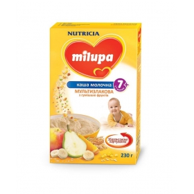 КАША молочна суха швидкорозчинна МУЛЬТИЗЛАКОВА з сумішшю фруктів МІЛУПА «MILUPA» 210г